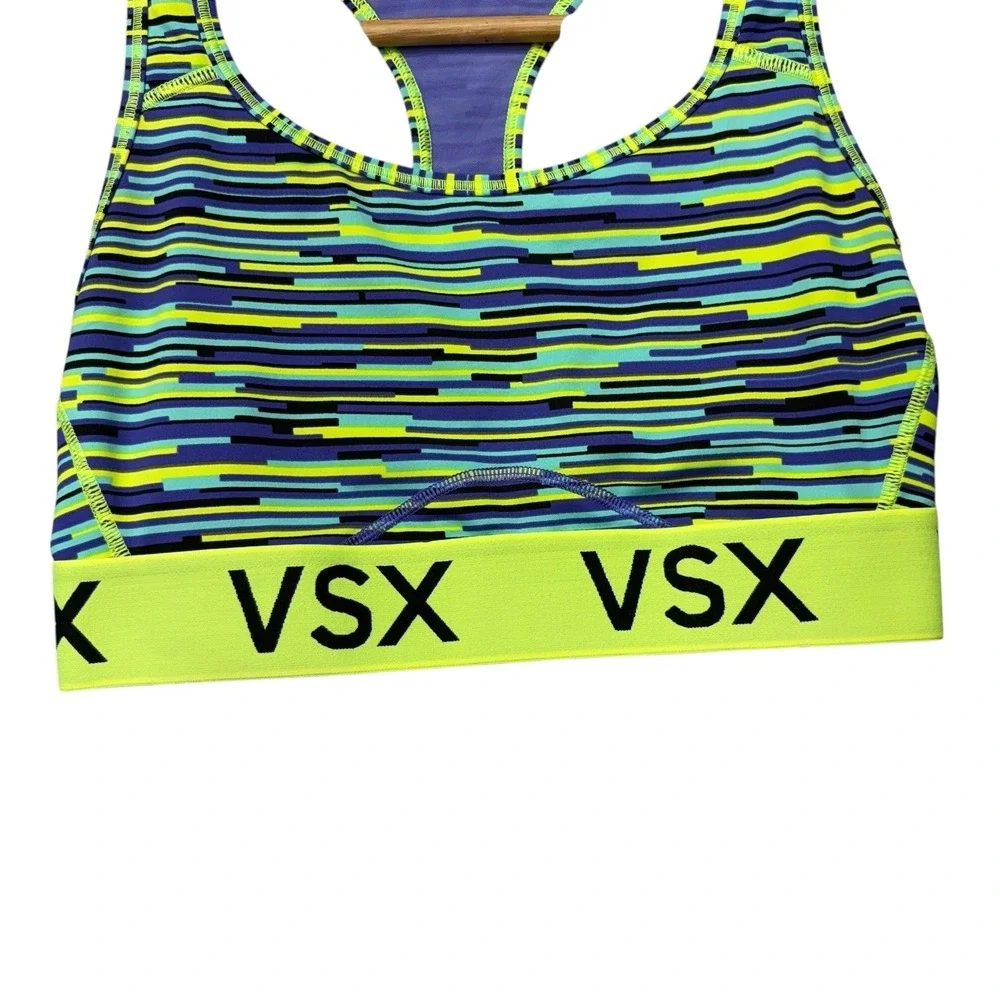 VSX Sport Womens Sports Bra Small Neon Green Purple Racerback Pullover Gym